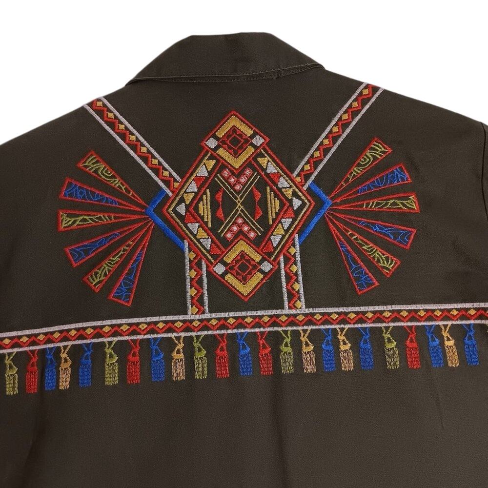 Boho Jane Vintage Shacket S Oversized Military Southwest Embroidered‎ Twill Boho